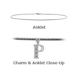  Initial Diamond P White Gold 9 Charm Anklet Jewelry