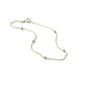  14k Yellow Gold Diamond Station Necklace Anklet (1/8 cttw 