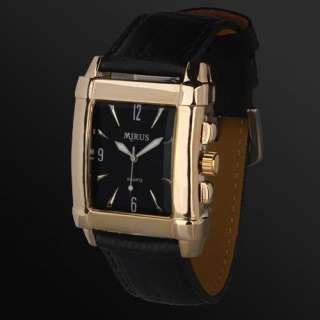   Gold Tone Black Leather Band Quartz Style Man Mens Wrist Watch  