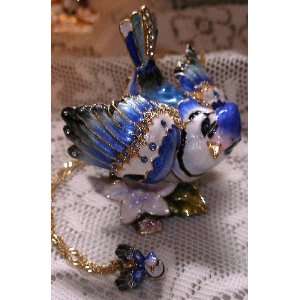  Bejeweled Blue Jay Bird Enamel & Swarovski Crystal Hinged 