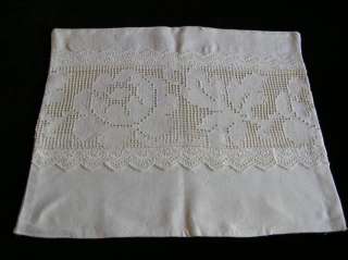   OATMEAL OLD WORLD LINEN WHITE EYELET LACE PILLOW COVER  Hungary  
