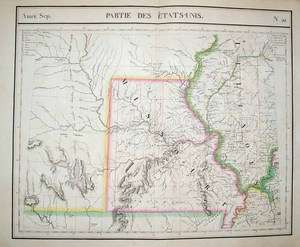1825 Vandermaelen Map MISSOURI ILLINOIS KANSAS NEBRASKA  