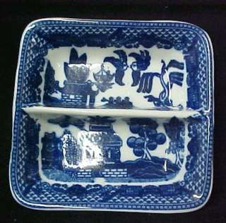New Blue Willow Porcelain China Wasabi Divided Dish Soy  