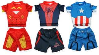 Available costumes include Captain America, Iron Man, and Spiderman 