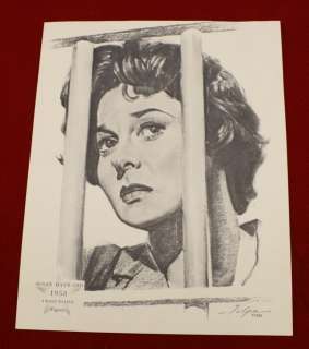   Volpe Charcoal Portrait Print Picture Susan Haywood 1958 Academy Award
