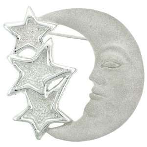  Sterling Silver 1 5/8 (41 mm) Crescent Moon and Stars 