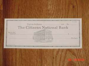 1930s Tipton Ind The Citizens National Bank BLANK CHECK  
