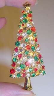 STUNNING GOLD CHRISTMAS TREE PIN NEW MINT with SWAROVSKI CRYSTALS 