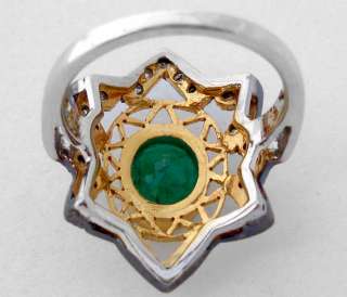 GORGEOUS ESTATE GREEN EMERALD OVAL NATURAL DIAMOND GOLD 925 SILVER 