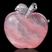 Pink Rose Quartz Rock Crystal Brooch, White Gold over Silver