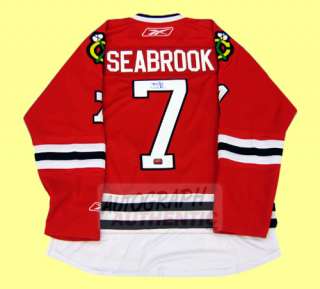 Chicago Blackhawks jersey autographed by Brent Seabrook. The jersey is 