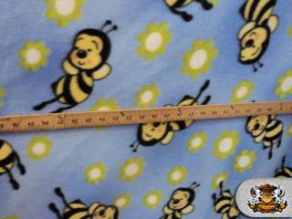 POLAR FLEECE FABRIC PRNTED INSECT *BUMBLE BEE BLUE* BTY  