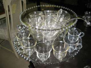 Imperial Candlewick Glass Punch Bowl with Ladle and 25 Cups and Under 