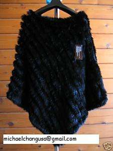 199 Genuine Rabbit Fur Poncho Black  
