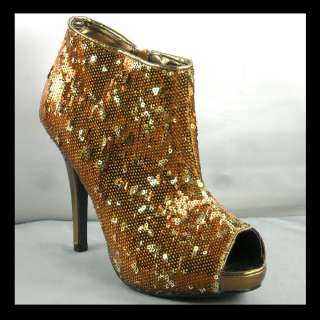 NEW COPPER GOLD SEQUIN HIGH HEEL ANKLE BOOTS SIZE 5.5  