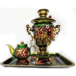 Hand Painted Electric Samovar Rowanberry with Porcelain Teapot and 