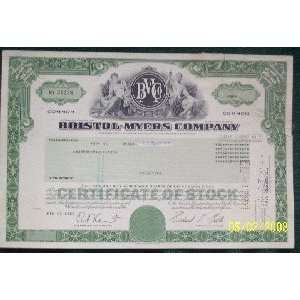 Stock Certificate, Bristol Myers Co., Used, Expired, Non  Investment 