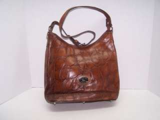 Dooney & Bourke Cognac Brown Leather Crocodile Hobo Tote Shoulder Bag 