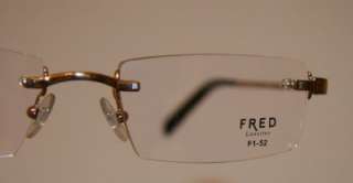 New FRED Lunettes Rimless Eyeglasses ST BARTH 003 Gold F1 52 AUTHENTIC 