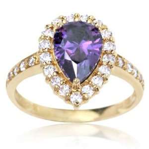 10k Yellow Gold and Pear Cut Purple Cubic Zirconia Debutante Ring 7.5