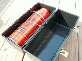 Vintage ALADDIN BLACK Plastic DOME Lunchbox w/ metal RED PLAID Thermos 