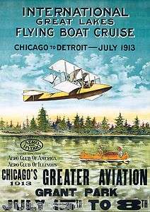 Vintage Great Lakes Airboat Aviation Airshow poster print 1913 Chicago 