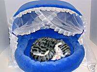 Blue Velour Pet Bed Ideal for Cats or Small Dogs  