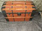VERY NICE ANTIQUE DOMED TOP STEAMER TRUNK PUNCHED TIN W/LEATHER 