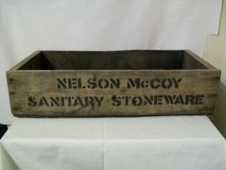 RARE NELSON MCCOY WOODEN SANITARY STONEWARE BOX #D75  