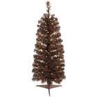   Lit Mocha Brown Artificial Pencil Tinsel Christmas Tree Clear Lights