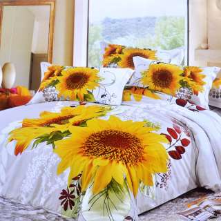 Yellow Sunflower New 100% Cotton queen Size Beige Duvet Cover Doona 