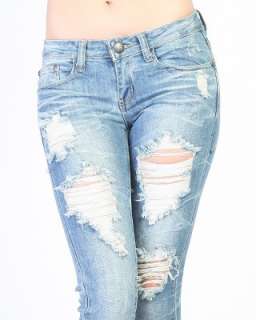 MOGAN Heavy DESTROYED SKINNY JEANS Sexy Low rise Ripped Straight DENIM 