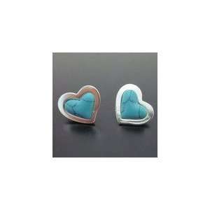    Designer Inspired Turquoise Stone Heart Post Earrings Jewelry