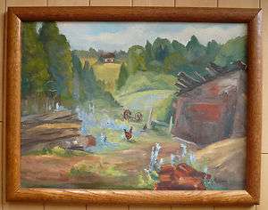   Ashbee, vintage landscape oil painting, barn rural scene Impressionist