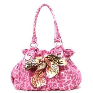  Pink Animal Print Faux Leather Handbag w/ Colorful Scarf 