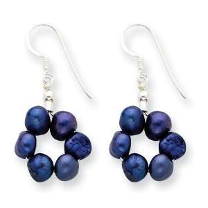  Sterling Silver Dark Blue Cultured Pearl Earrings Jewelry