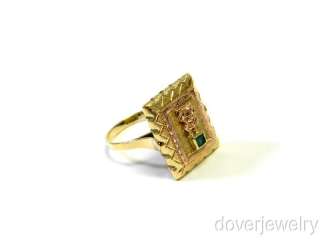 Estate 18K Gold Emerald Filigree Ring NR  