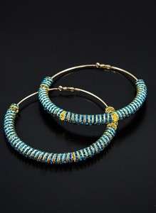 POParazzi Gold Hoop w/Turquoise rhinestone rings New  