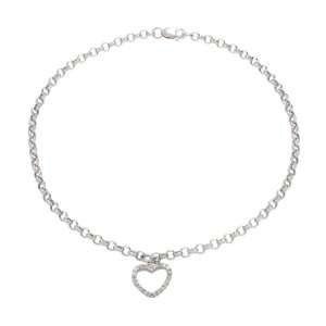    .14k White Gold Open Heart on Rolo Chain Anklet, 9.5 Jewelry
