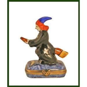 HALLOWEEN WITCH ON BROOM FRENCH LIMOGES BOX 
