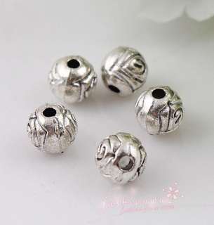 200pc Old Silver Plated Flower round loose beads 6MM1  