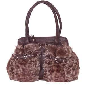  LA43085Brown Faux Leather Winter Fur Special Design Women Handbag 