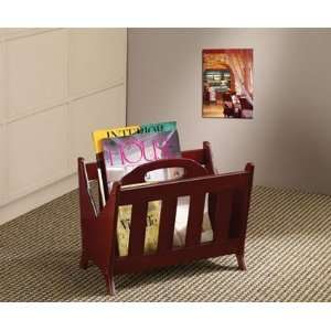  Wood Magazine Rack with Handle in Cherry Finish 