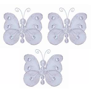  3 White Mini (X Small) Wire Bead Butterfly Butterflies 