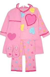   Buntz 4pc Pink Hearts Pajamas PJs Robe and Slippers Set 5 6 6X  
