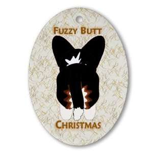  Black Cardi Fuzzy Butt Christmas Pets Oval Ornament by 