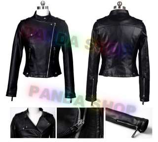   Lady Zip Short Leather Coat Jacket Long Sleeve Particular New  
