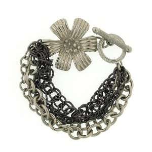  Silver Flower Statement Multi Chain Bracelet Jewelry