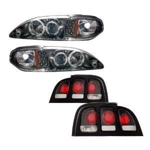   Mustang Black LED Halo Projector Headlights /w Amber + Tail Lights