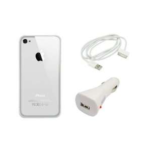  iPhone 4 TPU Bumper   Clear + Car Charger + Data Cable 
